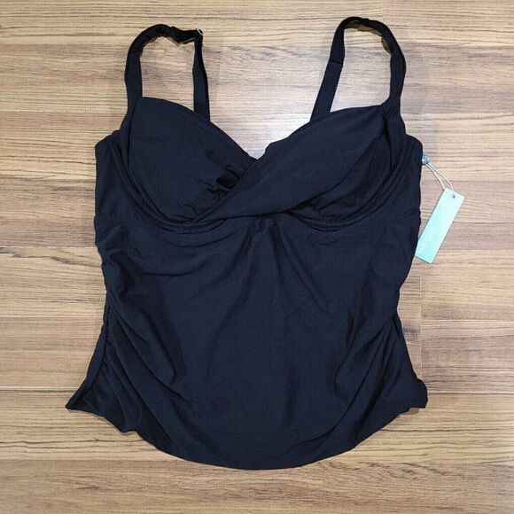 Birdsong‎ Plus Size 22W ECO ONYX Shirred Ruched Underwire Tankini Swim Top Black - Picture 4 of 11